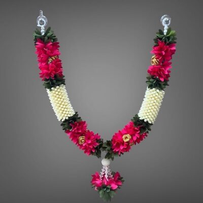 Shree MATAJI Store Garland Artificial Mala for God Photo Frame Home Decoration Multipurpose Pink and White -Small, 40 cm