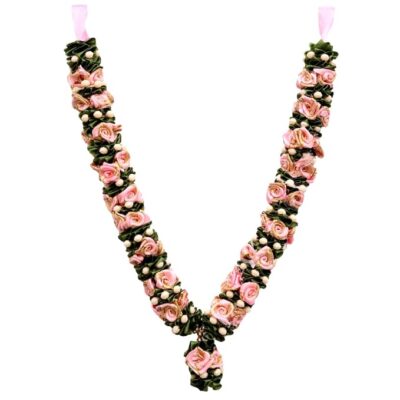 Handcrafted Fabric Satin Ribbon Garland | For Photos, Deity/God Idols, Home &Temple Decoration. |Garland - 26 | (Step - 1, Pink), 10 cm