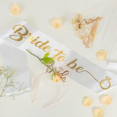 Party Propz Bride to Be Decoration Set Combo - Satin Sash and Rose Gold Crown for Women, Bachelorette Party Decorations, Bridal Shower Accessories & Bride to Be Crown and Sash