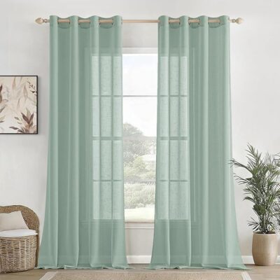 HOMEMONDE Transparent Sheer Cotton Curtains Door 7 Feet Solid Texture Drapes Panels with Stainless Steel Top Eyelets - (Silver Grey - 84 Inches)