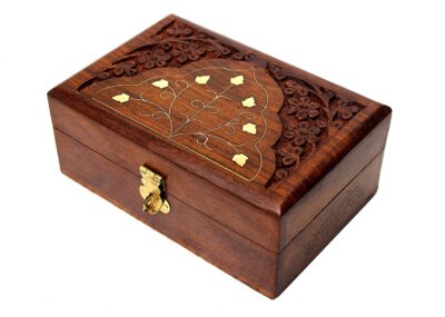 Handmade Wooden Jewelry Box for Women Wood Jewel Organizer Hand Carved with Intricate Carvings Gift Items - 6 inches (Brown02)