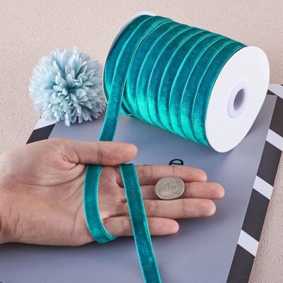 50 Yards Dark Cyan Velvet Ribbon Single Face Soft Ribbons 3/8 inch with Spool for DIY Sewing Gift Wrapping Home Party Wedding Decoration Jewelry Crafts Making