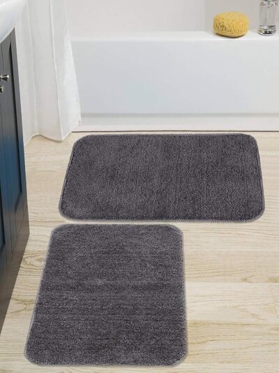 SARAL Home Microfiber Solid Anti-Skid Bathmats Set of 2(Grey,35X50cm)
