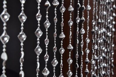 PINDIA Strings Bead Curtain Kite Fancy Sparkling Curtain (Silver, 7 Feet, Geometric)