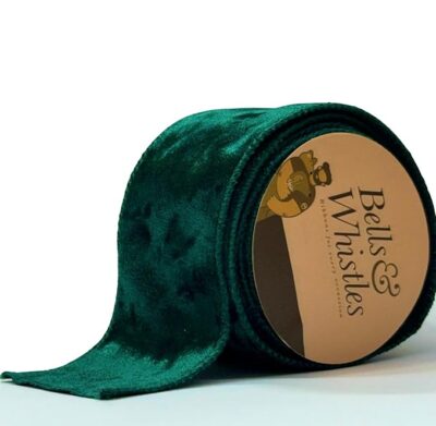 Bells & Whistles Green Crushed Velvet Christmas Wired Ribbon |Length: 5 Yards Width: 3 inch I