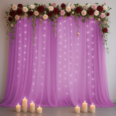 Purple Net Curtain for Decoration – 1 Pc, Large Backdrop Cloth (Ready to Hang)