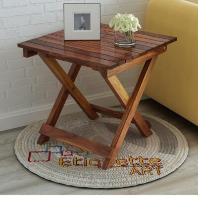 Patio Folding Coffee Table/Tea Table, Outdoor Wooden Square Portable End Table/Picnic Table for Camping & Dining/Balcony and Garden Bistro Side Table (Light Walnut)