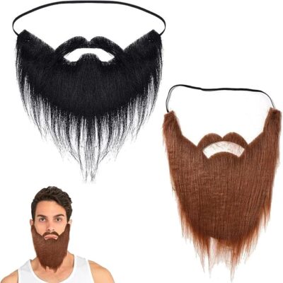 2 Pcs Fake Beard, Fake Moustache and Beard Set for Acting, Party, False Beard and Mustache for Costume, Drama Role Play