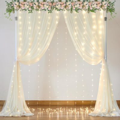 HOME BUY Decoration Backdrop Set with LED Light & Money Plant – 5 Pcs (3.5 x 6 ft)