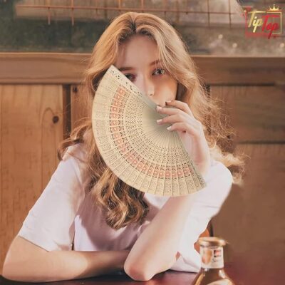 Premium Japanese Folding Wooden Handheld Fan (13 X 8 Inch) (Authentic) (Pack of 1)