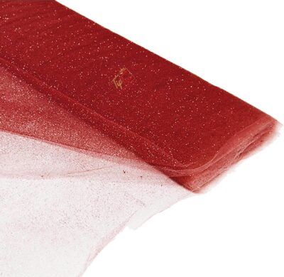 Premium Glitter Mesh Net Fabric – 5 Meters, 25" Width (Rose Red)