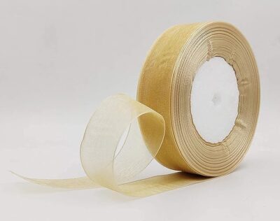 UKIYO | Organza Ribbon (15+ Color Variations Inside)(Length-35 Meters,Width-1 Inch) | Ribbon for Gift Wrapping, Gift Bows Making, Party Decoration, Bags Handle. (Light Gold)