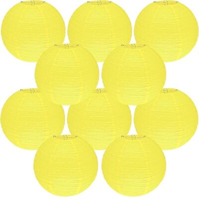 10-Pack Yellow Paper Lanterns – Hanging Chinese/Japanese Decor for Home, Weddings, Parties & Events (8 Inch)