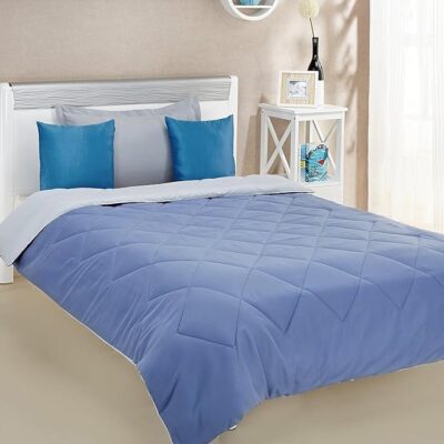 Solimo Microfiber Reversible Comforter, Single (Stone Blue & Silver Grey, 200GSM)
