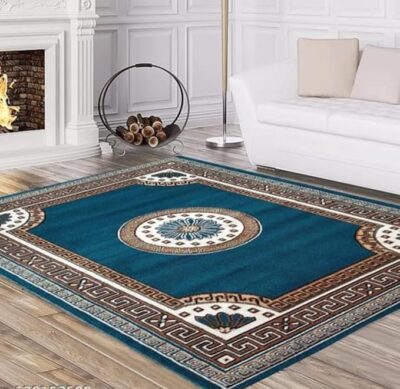 Home Decore Traditional Acrylic Rectangular Carpet for Your Living Room (5x7 Feet Blue Color)