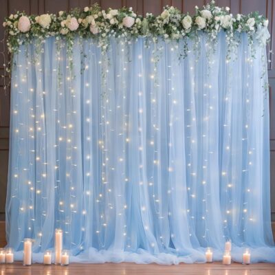 Sky Blue Net Backdrop Decoration Set with LED Lights & Hooks