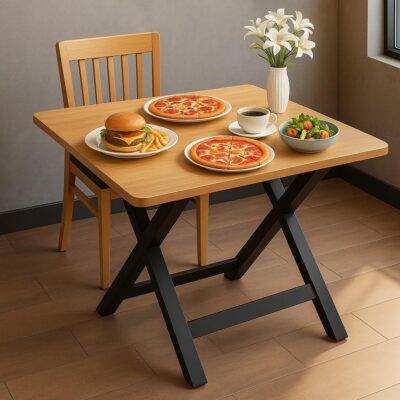 Multi-Purpose Portable & Foldable Wooden Dining Table Desk for Living Room | Bed Room | Made with Engineered Plywood top and Powder Coated Finish for Home & Office (Yellow)(75 * 80)