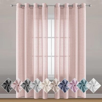 Cotton Linen Sheer Window Net Curtains for Bedroom Balcony Backdrop Decoration, 6 feet Long, Salmon Pink, Set of 2