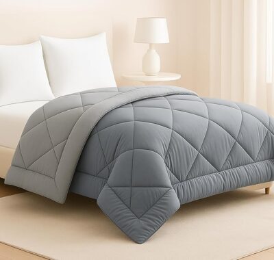 BSB HOME Luxury Reversible Comforter Double Size | Dual Color Soft Quilt for AC Room | Winter & Summer | Rainy Season Plush Microfiber | Solid Color Comforter – 90x100 Inches, Light Grey
