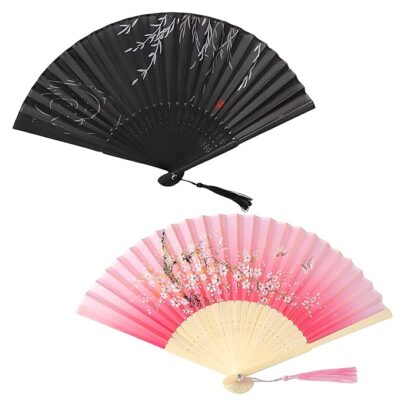 2PCS Chinese Fan for Hand, Hand Fan Manual, Hand Fan Foldable Chinese Vintage Style Handheld Fan with Bamboo Frame Chinese Japenese Style Fan Foldable