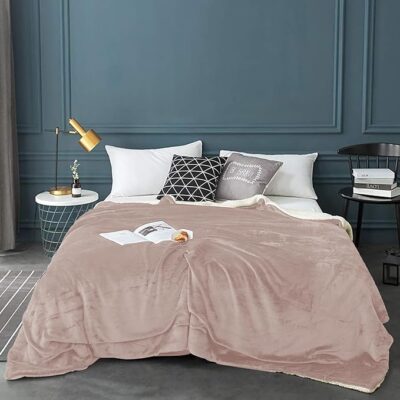 Cloth Fusion Fleece Sherpa Blanket for Winter Single Bed 400GSM, Soft Quilt Blanket for Comfort & Warmth (60X90 Inches, Blush Pink & White)