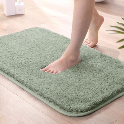 LUXE HOME INTERNATIONAL Bathmat Super Soft Non-Slip Vegas Mats for Bathroom, Door (40x60 cm, Pastel Green) Pack of 1, Microfiber, Rectangular