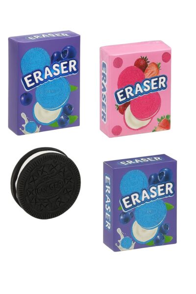Oreo Cookie Erasers for Kids – Pack of 4 Cute Kawaii Biscuit Erasers