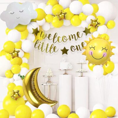 Party Propz Baby Welcome Home Decoration Kit - 50pcs Welcome Home Banner (foil), Yellow Balloons For Decoration, Welcome Party Decorations Items, Welcome Baby Balloon Decoration Kit