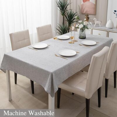 HOKIPO Poly Jute Table Cloth 6 Seater Dining Table Cover 50x75 Inches, Grey (IN363-GRY)(Rectangular, Pack of 1)