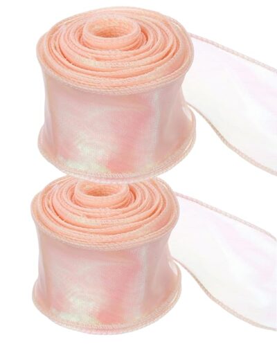 INOCEAN 2 PCS Ribbon, Organza Lace, Organza Laces and Borders Material, Ribbon Roll, Valentine Christmas Tree Decoration, Gift Wrap Bow DIY Craft Bouquet (Width: 4cm, Length: 900cm), Pink