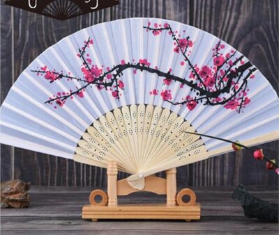 Mtroyaldia Folding Fans Handheld Fans Bamboo Fans Women's Hollowed Bamboo Hand Holding Fans For Wall Decoration, Gifts (White) - Silk, 38.1 Cm