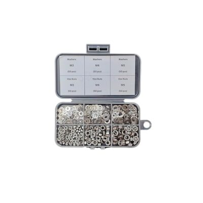 OnlyScrews SS304 Hex Nuts & Washers Assorted Set – 300 Pcs (M3, M4, M5)