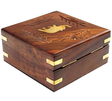 ITOS365 Handmade Wooden Jewellery Box for Women Jewel Organizer Square Elephnt Décor, Gifts Item, 4x4 Inches