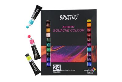 BRUSTRO Artist’s Gouache Paint Set – 24 Colors (12ml Tubes), Highly Pigmented & Non-Toxic