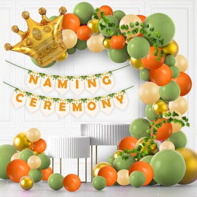 Party Propz Naming Ceremony Decoration Kit - 61 Pcs Backdrop, Decoration Items, Balloon for Namkaran, Golden Crown Balloon, Banner