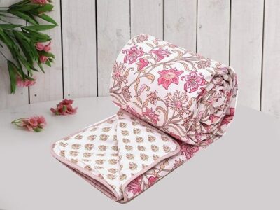 COZY FURNISH Summer Single Bed Blanket 144x220CM, Cooling Microfiber Cotton, Lightweight 150GSM AC Comforter, Soft Breathable Floral Print Quilt, Thin Blanket for Summer, Perfect for Gifting, Pink