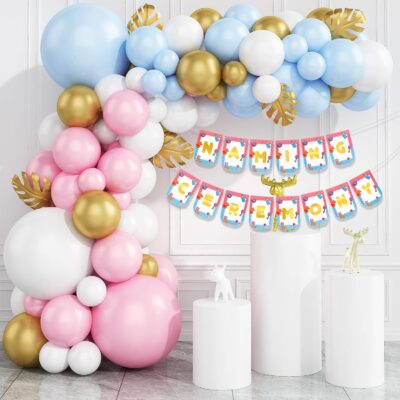 Rozi Decoration Baby Naming Ceremony Decorations Items with Banner, Latex & Chrome Balloons for Naming Ceremony Decorations, Naming Ceremony Decoration Balloons Backdrop Pack of 58 Pcs