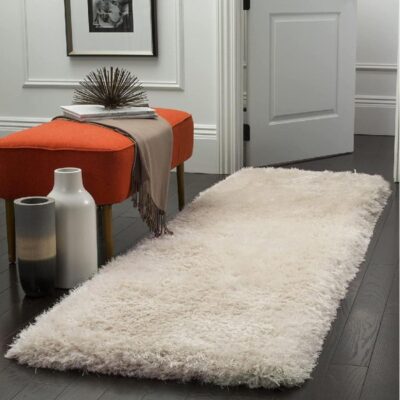 AROMICK Soft Shaggy Anti-Slip Polyester Rug – 2x3 ft, Ivory