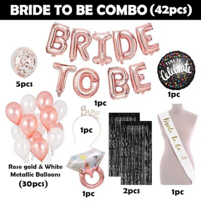 Party Propz Bride To Be Decoration Set - 42 Pcs Bachelorette Party Decorations | Bride To Be Sash and Crown | Bridal Shower Decorations Kit | Bachelorette Party Decorations | Bachelor Party Decoration