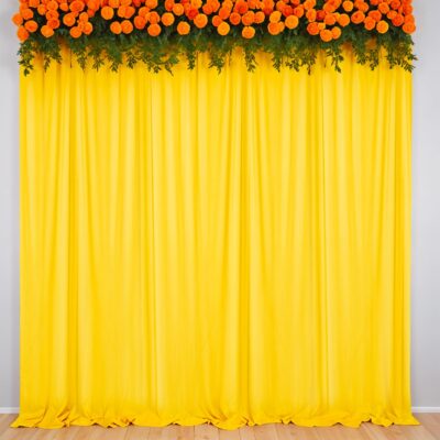 Party Propz Yellow Net Backdrop Curtains for Haldi & Pooja Decoration – 2 Pcs