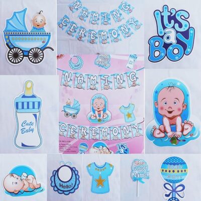 Naming Ceremony Decoration Kit -23pc Naming Ceremony Banner | Naming Ceremony Decoration Items | Naming Ceremony Backdrop | Naamkaran Backdrop for Baby boys Blue color (blue for boys)