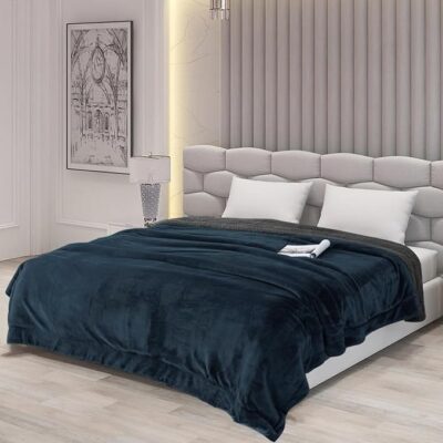 Homestan Fleece Sherpa Blanket for Winter Single Bed 400GSM, Soft Quilt Blanket for Comfort & Warmth (60X90 Inches, Navy)