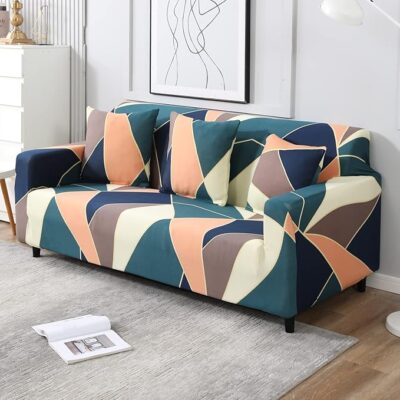 HOKIPO Elastic Stretchable Universal Sofa Cover 3Seater, Green Peach Abstract (AR-4095-D14)