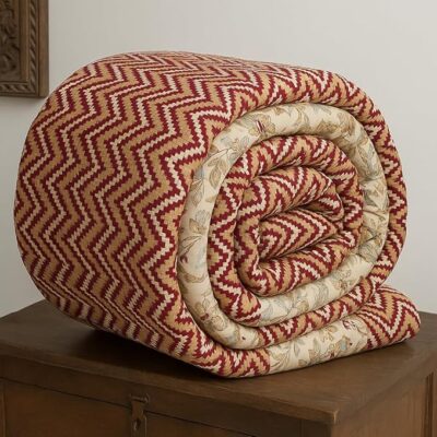 SANMARINO Reversible Jaipuri Quilt | Pure Cotton Single Bed Razai with Traditional Print | Lightweight, Soft & Warm Blanket | Ideal for Winter, AC Room & All Seasons Color - Deep Maroon