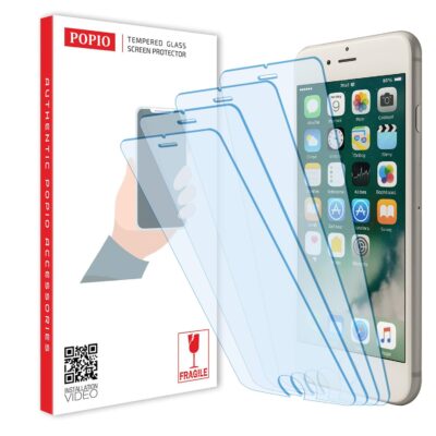 POPIO Military Grade Tempered Glass Compatible for iPhone 6 Plus / 6s Plus / 7 Plus / 8 Plus (Transparent) Full Screen Coverage (Except Edges), Pack of 4