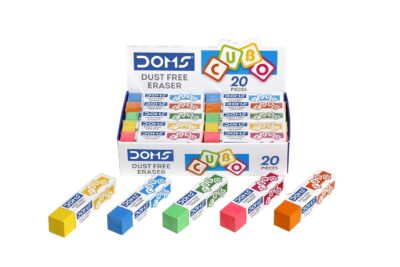 Doms Dust-Free Cubo Erasers Box Pack – 20 Pcs, Multicolor, Non-Toxic