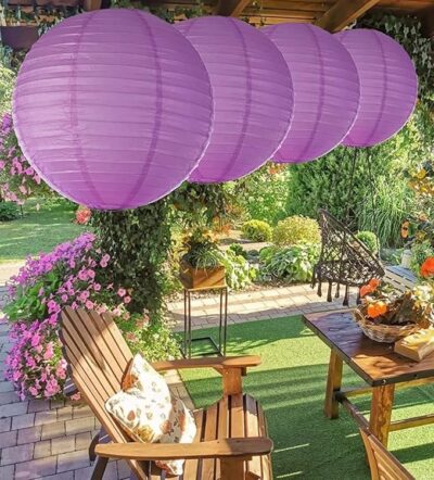 The Decor Chinese Japanese Paper Lanterns 12pcs Assorted Sizes Decorative Hanging Round Paper Lantern for Party Events Wedding Classroom Birthday Baby Shower Home Decorations. (Purple)