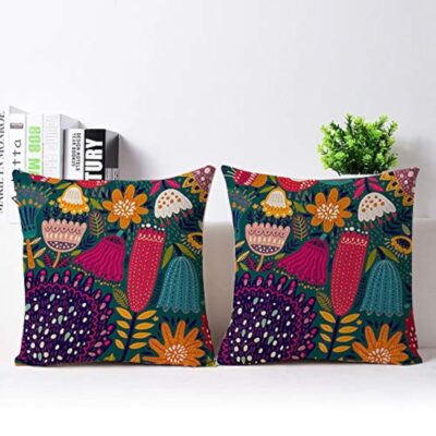 The Purple Tree Ethnic Printed Jute Cushion Covers (16X16 Inch) Pack Of 2(Jute, Lr149)