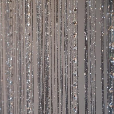 PINDIA Decorative Sparkling Thread Curtain with Silver Kite String Bead Fancy Room Divider - 7FT, Grey