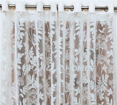 7Ft Grommet Curtains Door Curtain Set Of 2|Heavy Tissue Net Floral Semi Transparent Sheer Parda For Home Living/Drawing And Bedroom, 4X7 Feet, White Net Curtains, Pack Of 2 Pcs, Jhaad